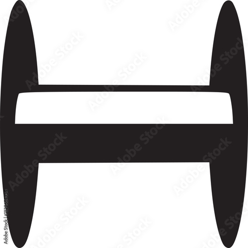 A black and white minimalist illustration of a towel rack with circular end caps on white background