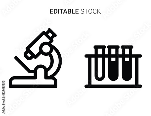 Beautiful silhouette vector of black line icon set of microscope and test tube rack isolated on