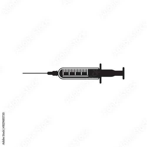 Black Color Injection Silhouette Vector Illustration, Solid White Background.