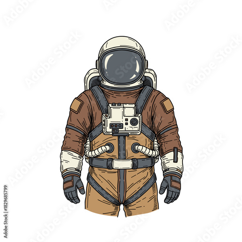 Astronaut in detailed space suit with equipment for space exploration concept