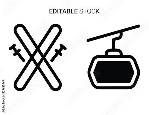 Beautiful silhouette vector of ski and snowboard lift icon set for winter sport design