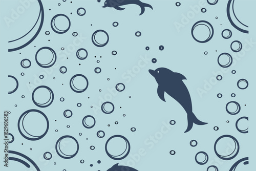 Seamless pattern with dolphin and bubble
