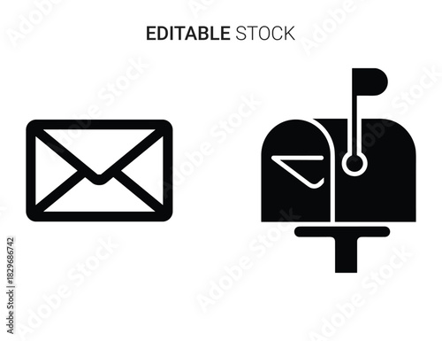 Beautiful silhouette vector of black and white icon set of an envelope and a mailbox