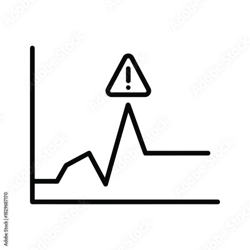 Line graph with a warning sign at a data spike, indicating potential issues