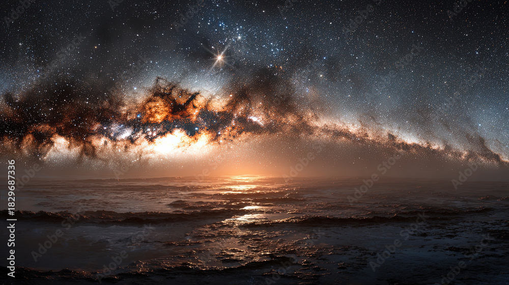 Fototapeta premium Dramatic coastal nightscape under a vivid Milky Way