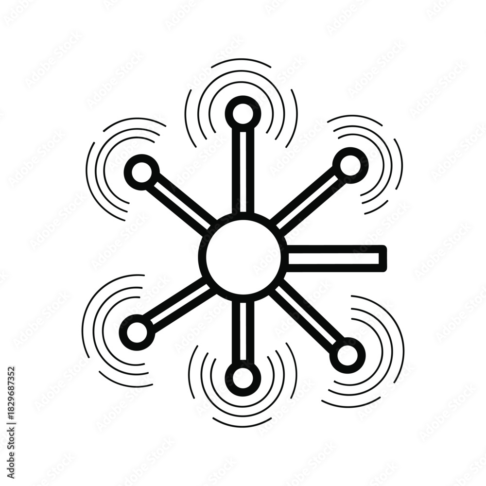 Fototapeta premium Futuristic drone icon with six propellers, a symbol of modern aerial technology
