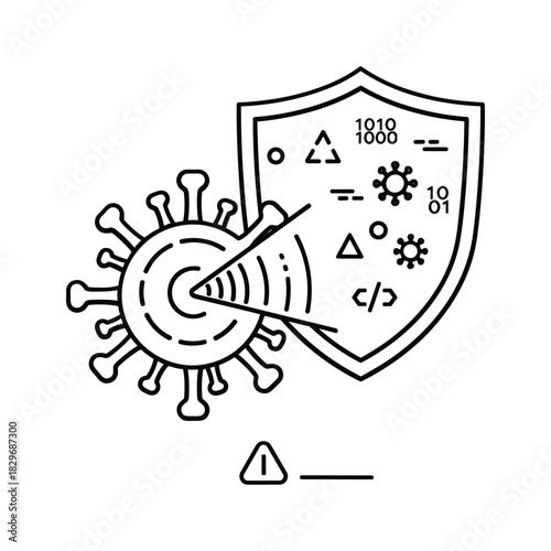 Cybersecurity shield protecting digital data from virus cyber attack threat