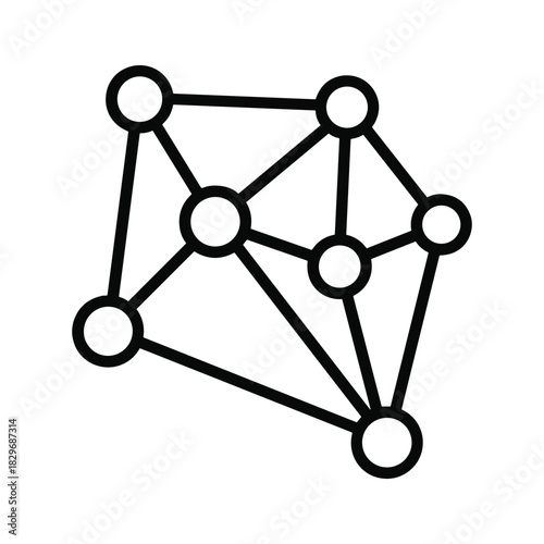 Network connection icon showing linked nodes and relationships on a white background
