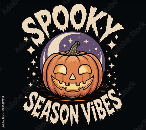 Spooky season vibes T-shirt design. Fall T-shirt design.