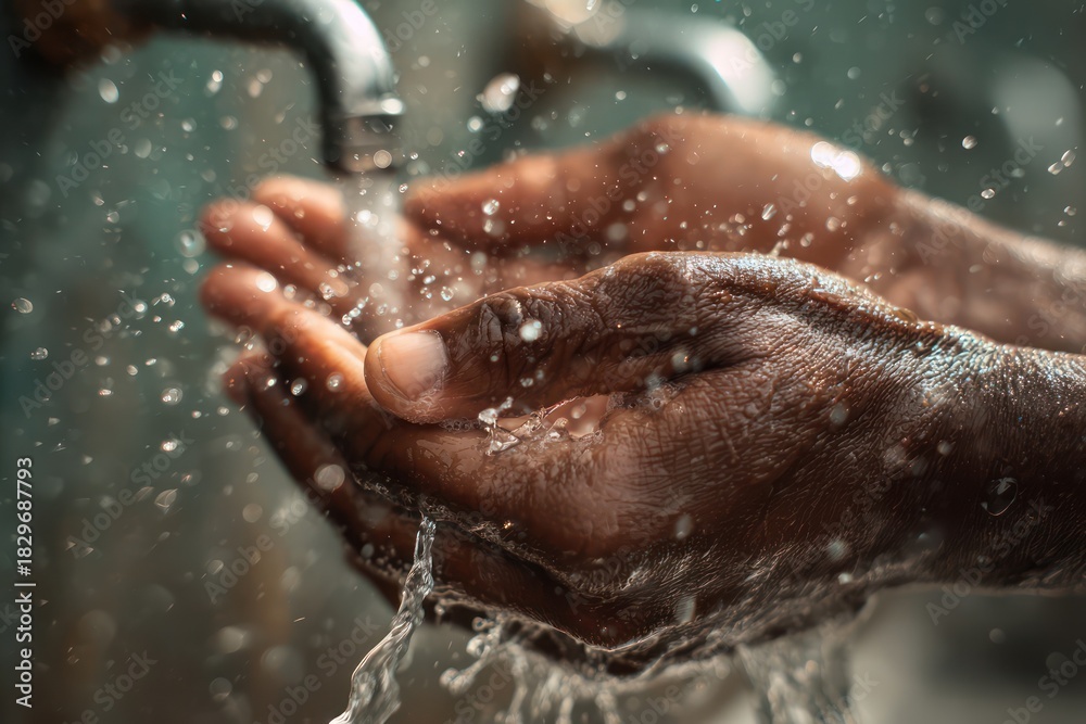 Fototapeta premium Hands Lathering Soap Under Faucet Stream for Hygiene