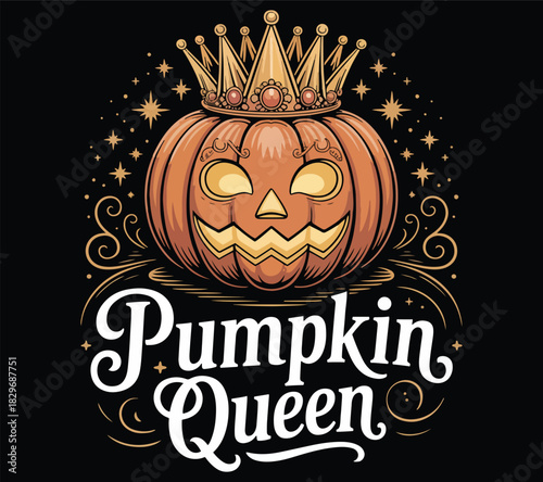 pumpkin queen T-shirt design. Fall T-shirt design.