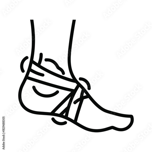Ankle sprain injury with a compression bandage, rehabilitation, first aid, and medical support illustration.