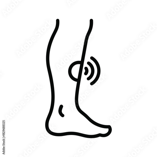 Leg pain line icon showing discomfort in the lower limb, representing injury, muscle strain or medical condition