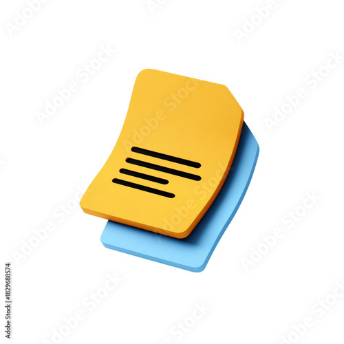 Two simple papers with text lines on transparent background