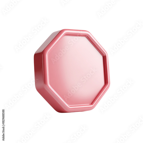 Shiny pink octagon shape, glossy, three-dimensional design, isolated on transparent background