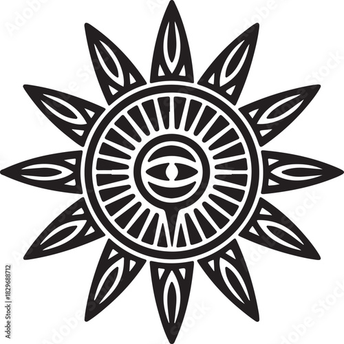 All seeing eye vector symbol with sun rays and ancient mystical occult emblem isolated on dark background