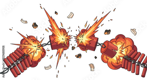 Exploding Firecrackers Illustration with Sparks and Debris.