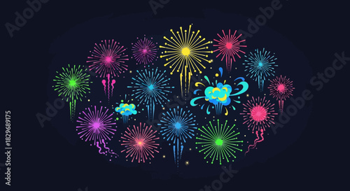 Vibrant Fireworks Display Illuminating the Night Sky.