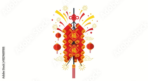 Chinese New Year Firecrackers and Lanterns Celebration.