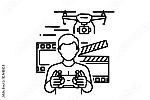 Man Controlling Drone with Remote Control for Aerial Cinematography