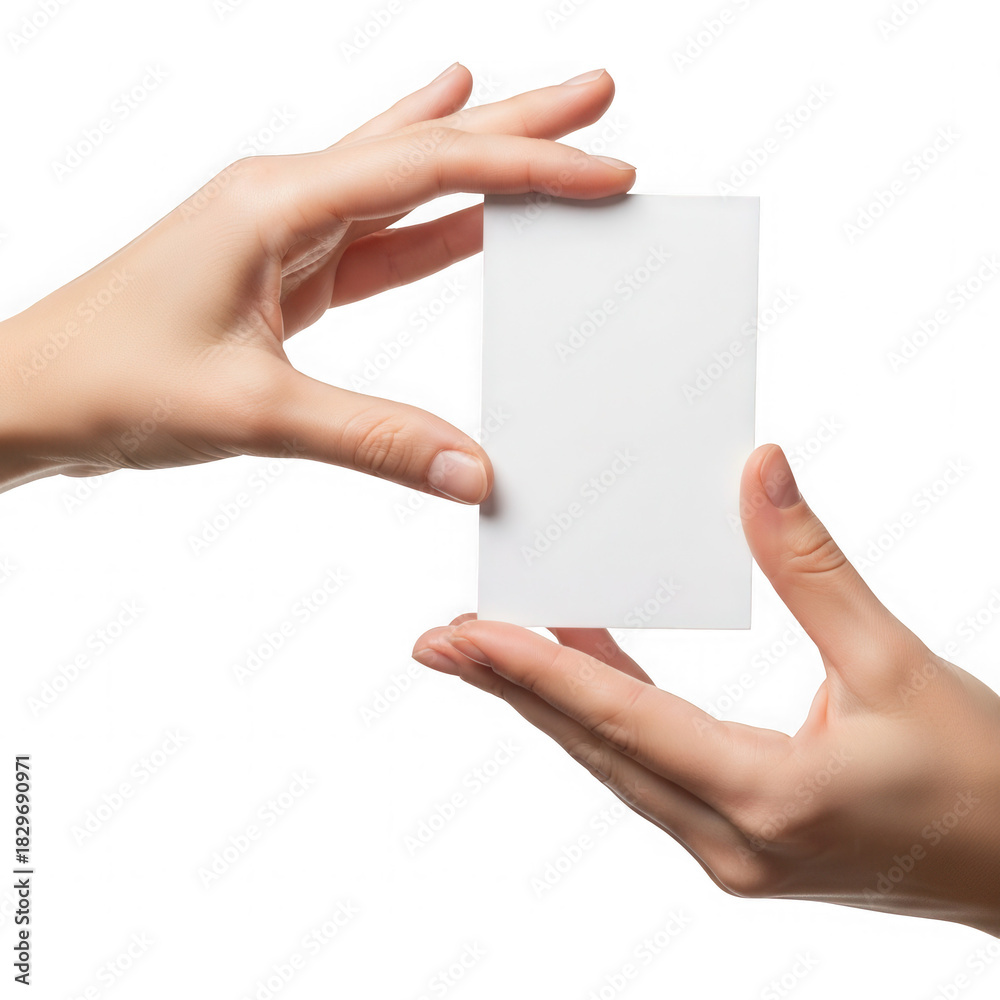 Obraz premium Hand holding a blank business card isolated on a transparent background