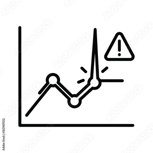 Line graph showing critical data spike with warning sign, business analytics