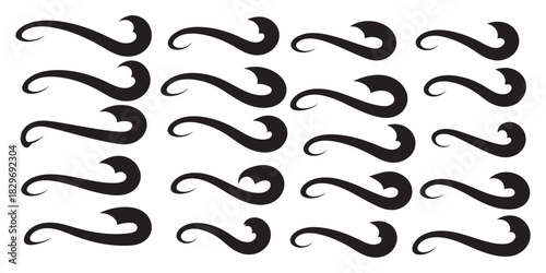 Swoosh and swashes tails vector set, decorative calligraphy stroke and flourish icon collection, elegant graphic group of handwritten ornaments, elements for typography, wedding, and invitations