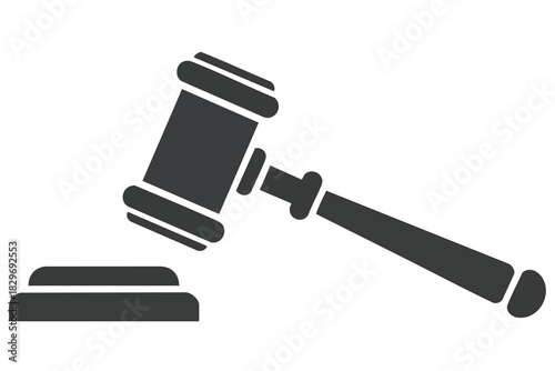 Black Judge Gavel Icon on White Background