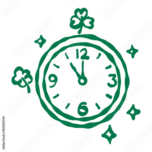 Midnight countdown lucky clock doodle line art illustration showing near twelve for new year celebration festive decor and magical good luck theme design