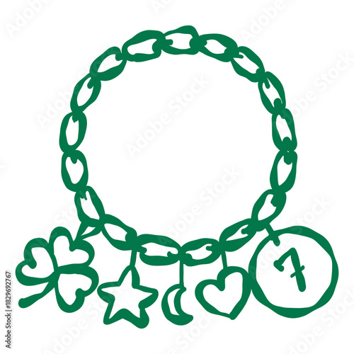 Lucky charm bracelet with clover star moon and heart dangling on a bold festive chain for joyful new year celebration vibes