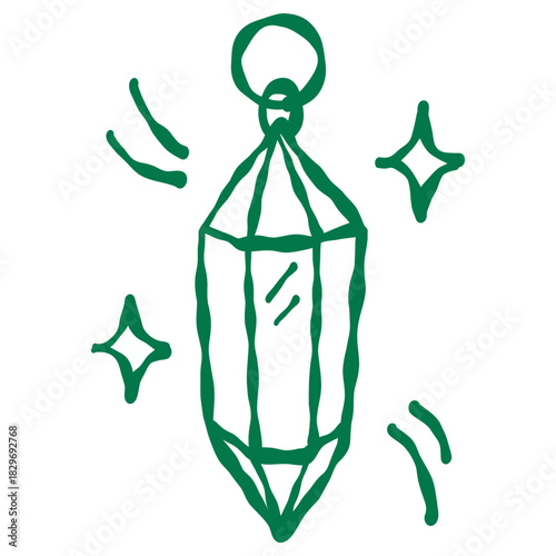 Glowing lucky lantern drawn in whimsical green line art bringing bright hopeful energy for new year wishes and positive beginnings