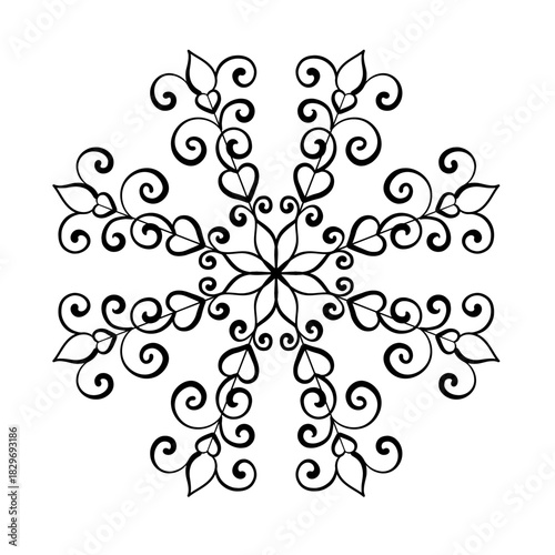 Intricate Snowflake Design With Elegant Vines and Curls Perfect for Holiday Decorations and Festive Artwork Celebrating the Christmas Season