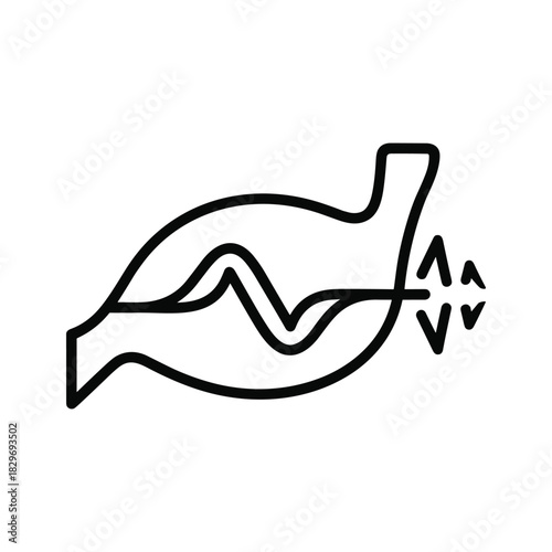 Line icon illustration of female patient receiving medical consultation and checkup for body symptoms or health condition