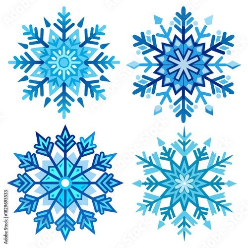 A vector set of snowflakes can be used for Christmas decoration, design, or festive artwork.