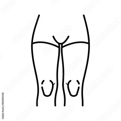 Line art illustration of human leg muscles anatomy with a key symbol indicating a joint or lock point on the knee