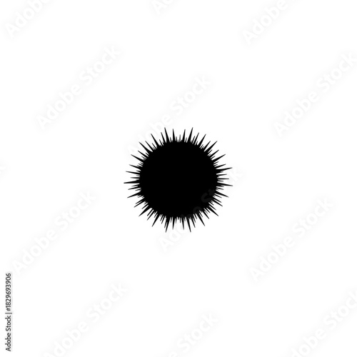 Black silhouette of a spiky sea urchin or a similar round, thorny object on a plain white background.