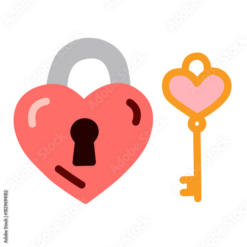 Heart Lock and Key in Hand-Drawn Style for Valentine Designs