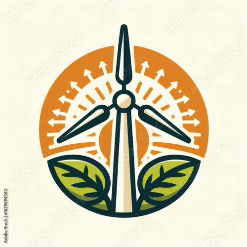 Stylized wind turbine emblem for renewable green energy.