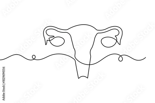 Continuous one line drawing of women's uterus in elegant minimalist outline vector illustration art
