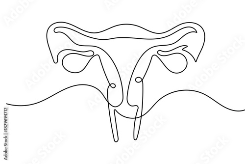 Continuous one line drawing of women's uterus in elegant minimalist outline vector illustration art
