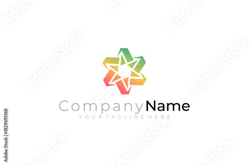 colorful star logo in a circle, a company logo with a simple appearance