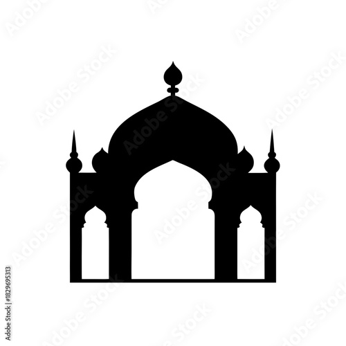 Silhouette of a mosque with domes and archways on transparent background