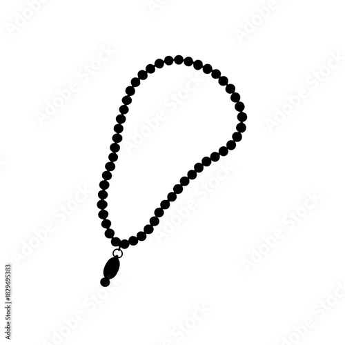 Illustration of a beaded necklace with pendant on transparent background silhouette