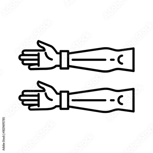 Two stylized line icons representing human arms with open hands, isolated on