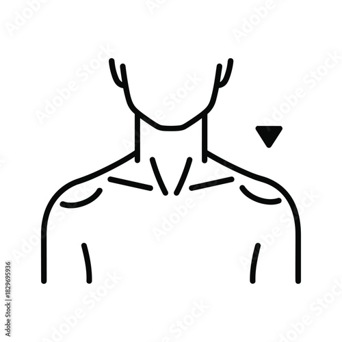 Simple black and white line icon illustrating the upper torso, neck, and shoulder area with an indicator arrow pointing down