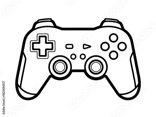 Simple outline vector illustration of a video game controller. Black and white line art icon of a modern gamepad for digital gaming and esports entertainment