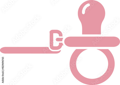 Simple illustration of a pink pacifier, a comforting item for babies.