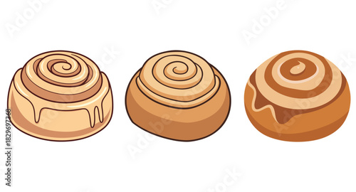 Cinnamon Roll Vector Illustration Set - Sweet Bakery Pastry Icons