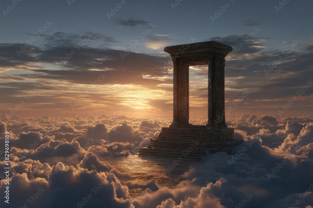Fototapeta premium Ethereal Gate to Paradise Above Clouds in Morning Sunlight