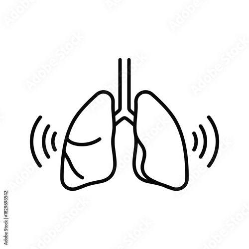 Simple line icon representing healthy or vibrating lungs with trachea, isolated on